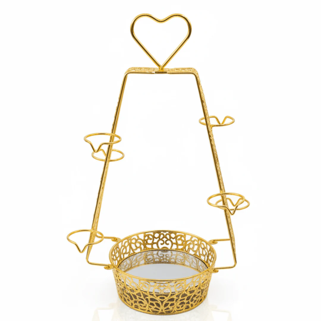 Pilsco Luxury Gold Metal & Glass Flask Holder – Elegant Tea & Coffee Serving Stand for Home Décor, Majlis & Hospitality – 46 × 20 cm