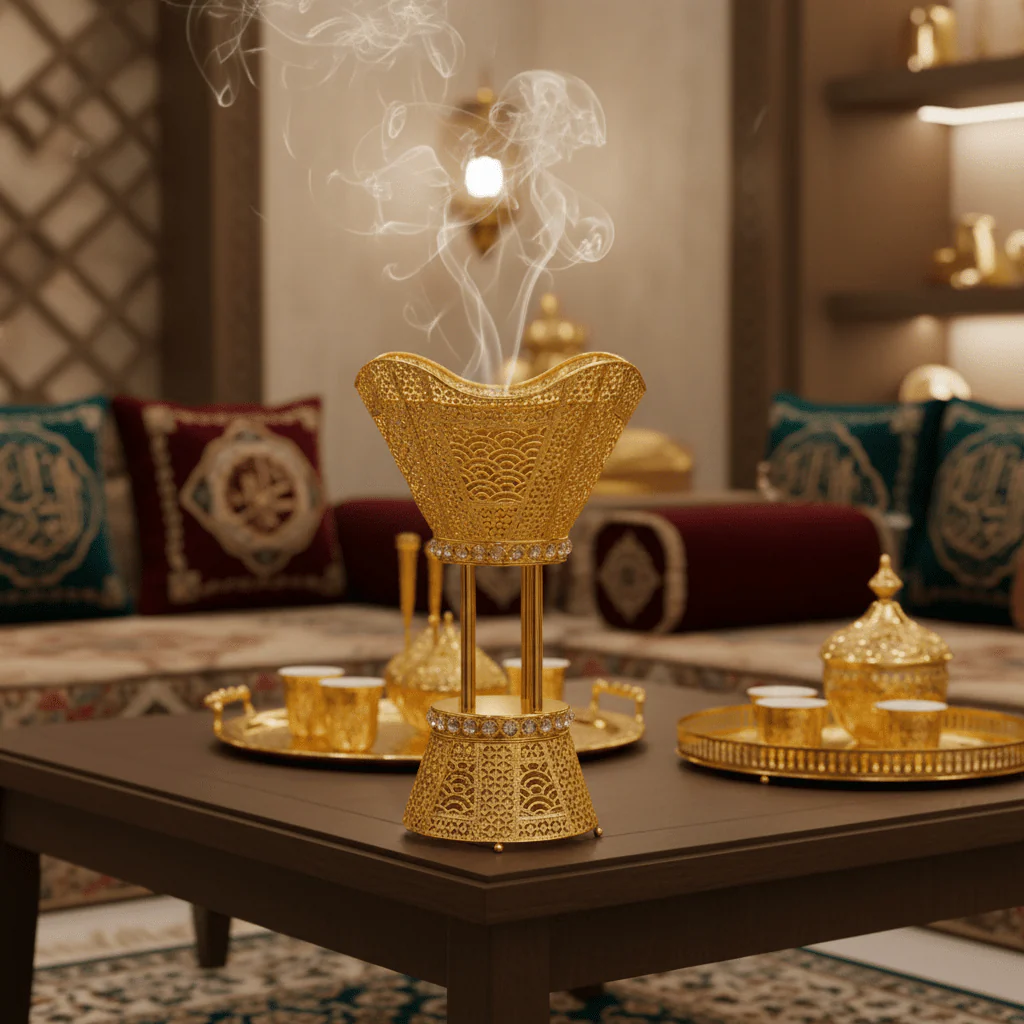 Pilsco Premium Gold Metal Incense Burner with Diamond Pattern 47×30 cm Decorative Fragrance Burner - Image 2