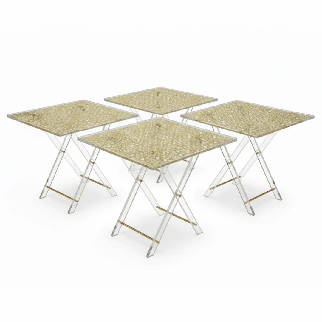 Pilsco Square Gold Acrylic Folding Table Set – 46×40cm - Set of 4