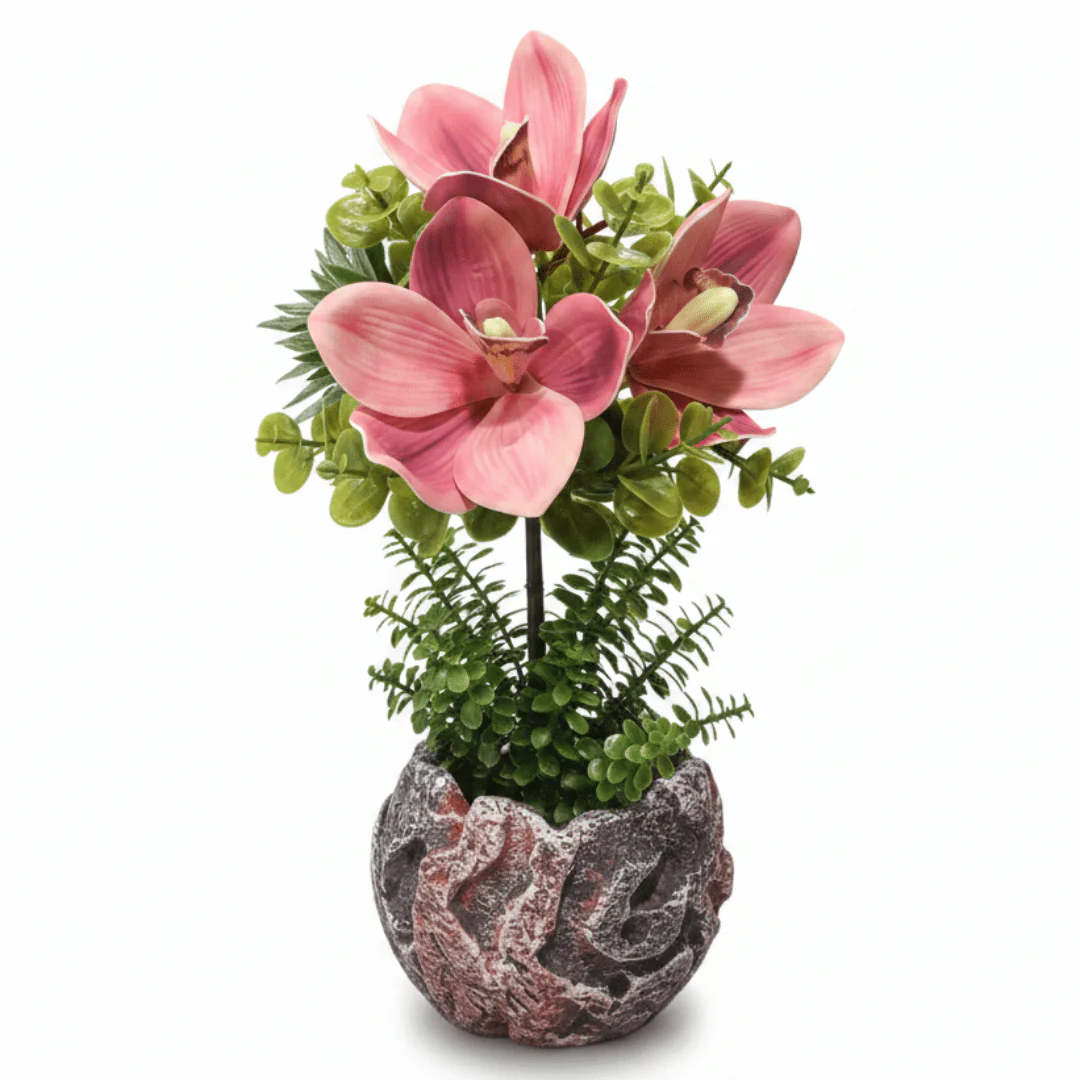 Pink Artificial Orchid Arrangement | Elegant Chalk Pot | 33cm