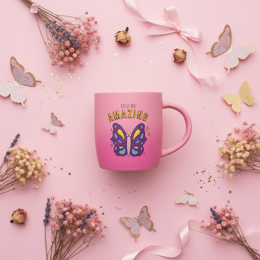 You're Amazing Pink Butterfly Ceramic Mug – 350ml | Motivational Gift Mug - Image 3