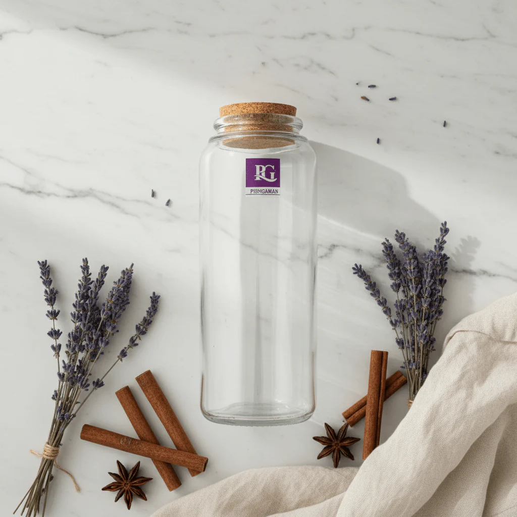 Pishgaman Glass Storage Bottle with Natural Cork Lid | 20cm | - Image 3