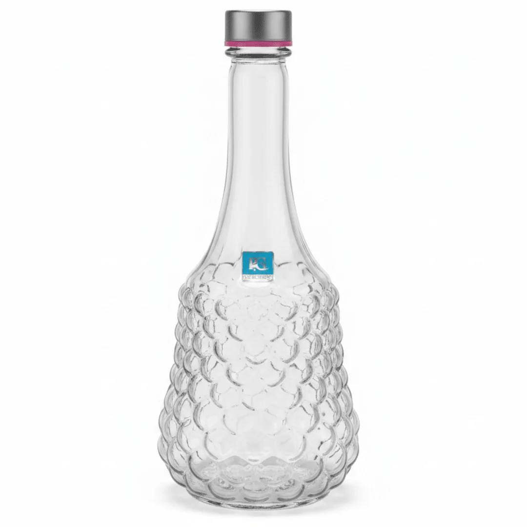 Pishgaman Elegant Textured Glass Water Bottle 1500ml — Premium Bubble Pattern Decanter with Airtight Silver Cap