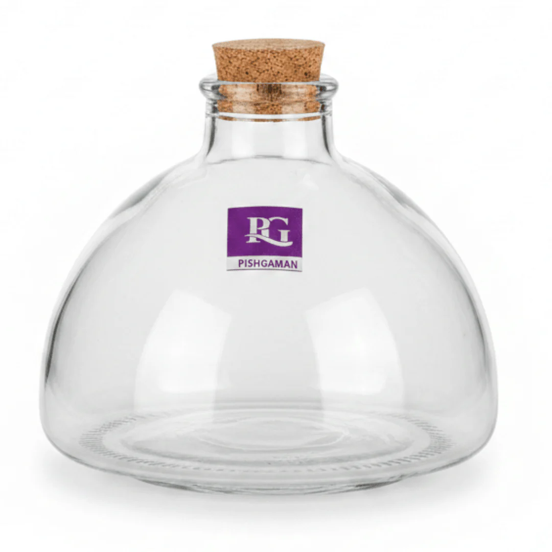 Pishgaman Round Glass Bottle with Cork Lid | 10×12cm