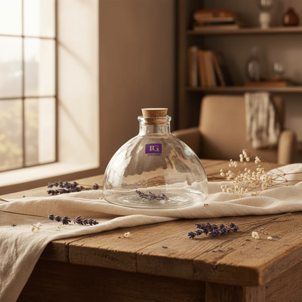 Pishgaman Round Glass Bottle with Cork Lid | 10×12cm - Image 2