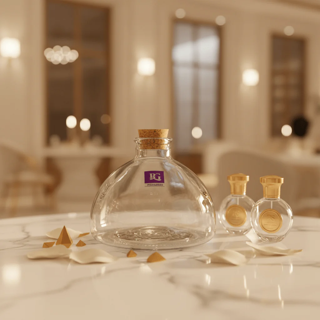 Pishgaman Round Glass Bottle with Cork Lid | 10×12cm - Image 3