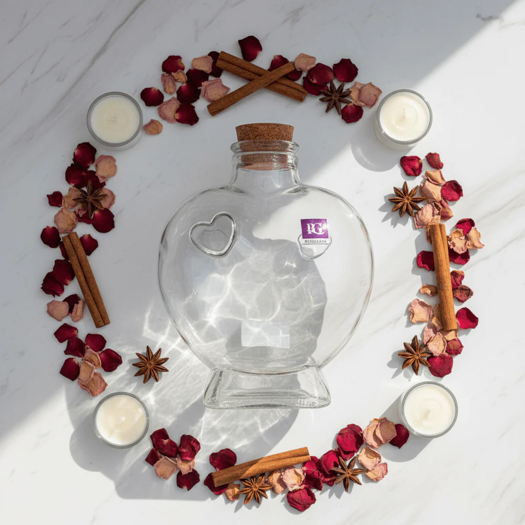 Pishgaman Heart Shape Glass Bottle with Cork Lid | 20cm - Image 3
