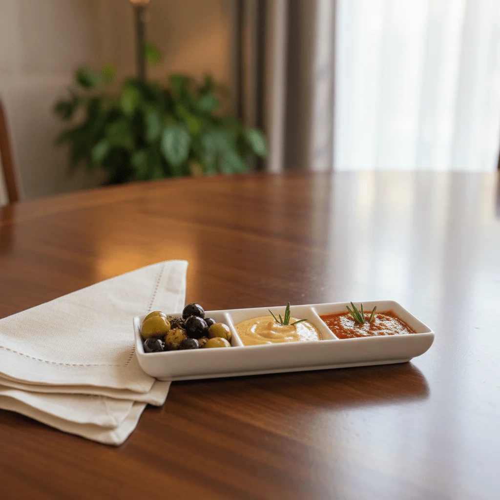 Porceletta White Ceramic 3-Section Serving Dish 18 cm – Divided Plate for Snacks, Sauces & Appetizers - Image 2