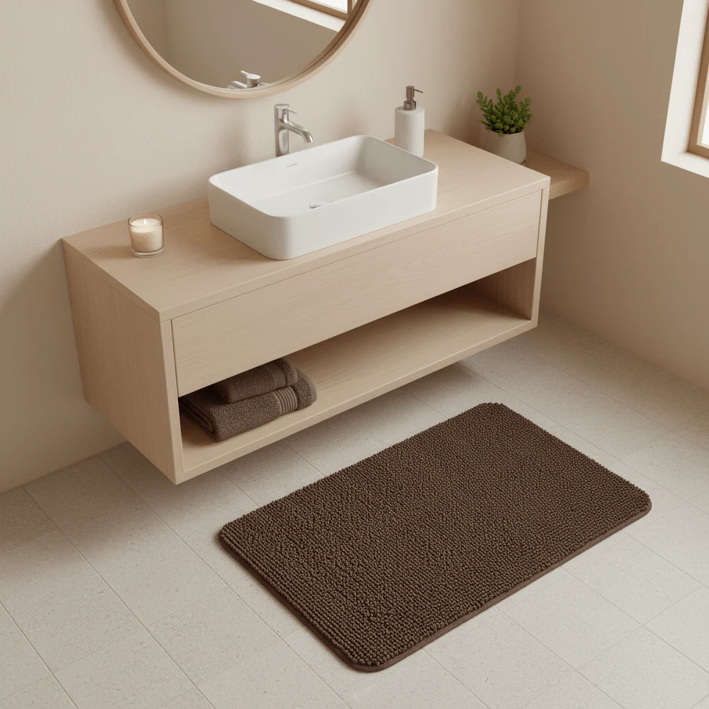 Brown Chenille Bath Mat Non-Slip Rubber Back - 80×100 cm - Image 3