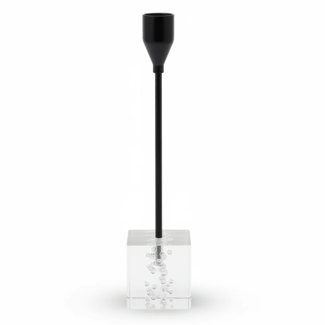 Premium Crystal & Black Metal Candle Holder Stand for Sophisticated Home Décor – 23cm