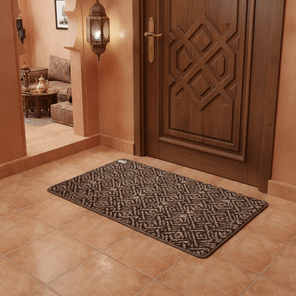 Premium Geometric Diamond Pattern Rectangle Door Mat | Anti-Slip Entrance Rug for Home, Kitchen & Entryway | 68 × 44 cm | Brown & Beige Woven Design - Image 3