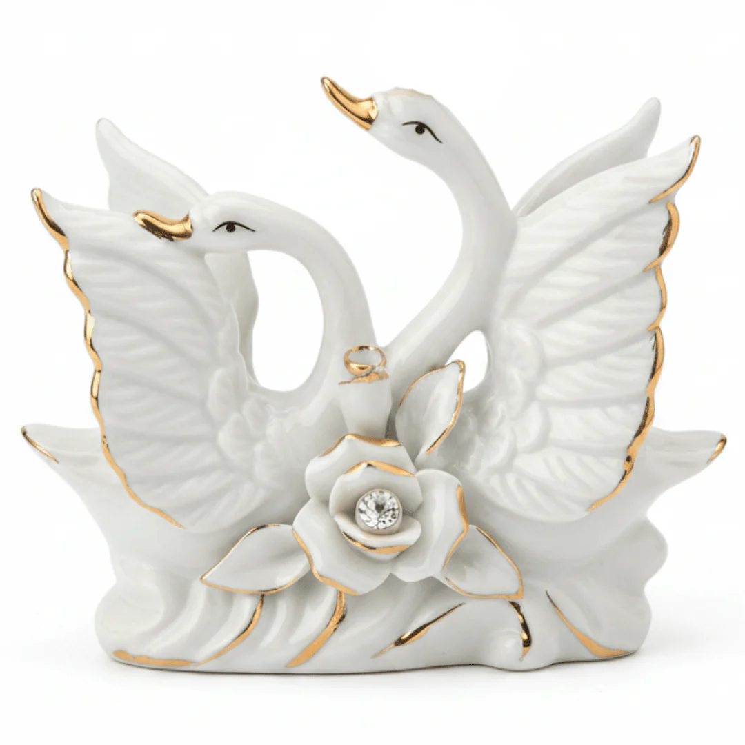 Premium White Ceramic Swan Decorative Showpiece with Floral Design for Elegant Table Styling – – 12×10cm