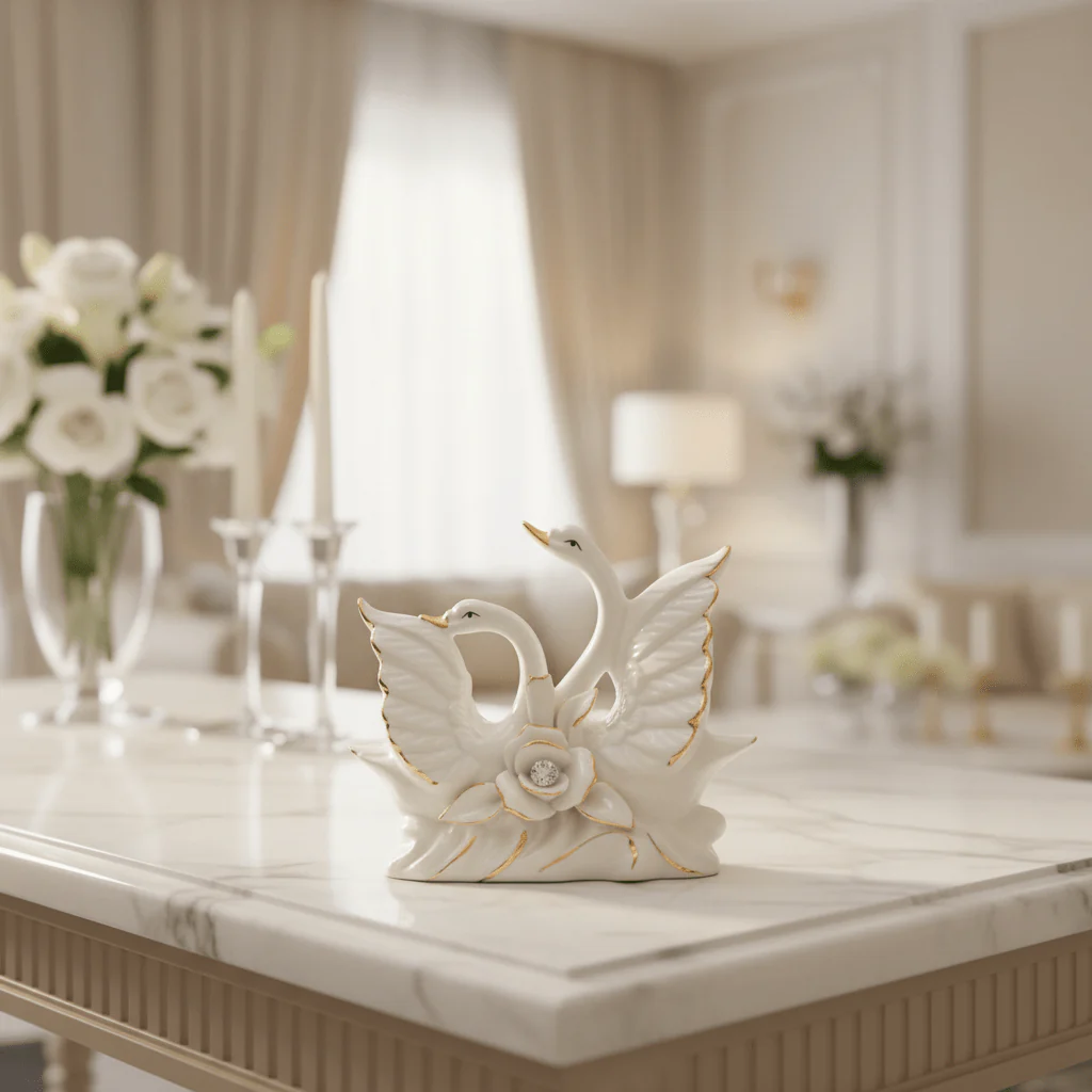 Premium White Ceramic Swan Decorative Showpiece with Floral Design for Elegant Table Styling – – 12×10cm - Image 2