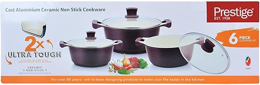 Prestige Cast Aluminium Ceramic Non Stick Cookware Set, Purple, 6 Piece, PR80955 - Image 5