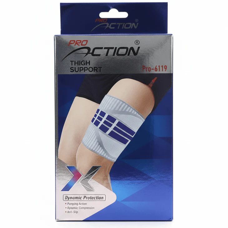 Pro Action Thigh Support | Dynamic Compression Sleeve | Gray/Blue (Pro-6119)
