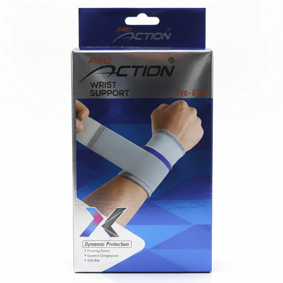 Pro Action Wrist Support | Dynamic Compression Brace | Gray (Pro-6104)