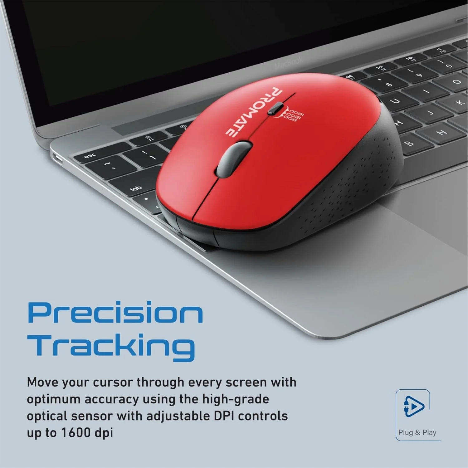 Promate 2.4G Wireless Mouse, Professional Precision Tracking Comfort Grip Mouse with USB Nano Receiver, 10m Range, 800/1200/1600 DPI Switch and 4 Functional Buttons - Image 2