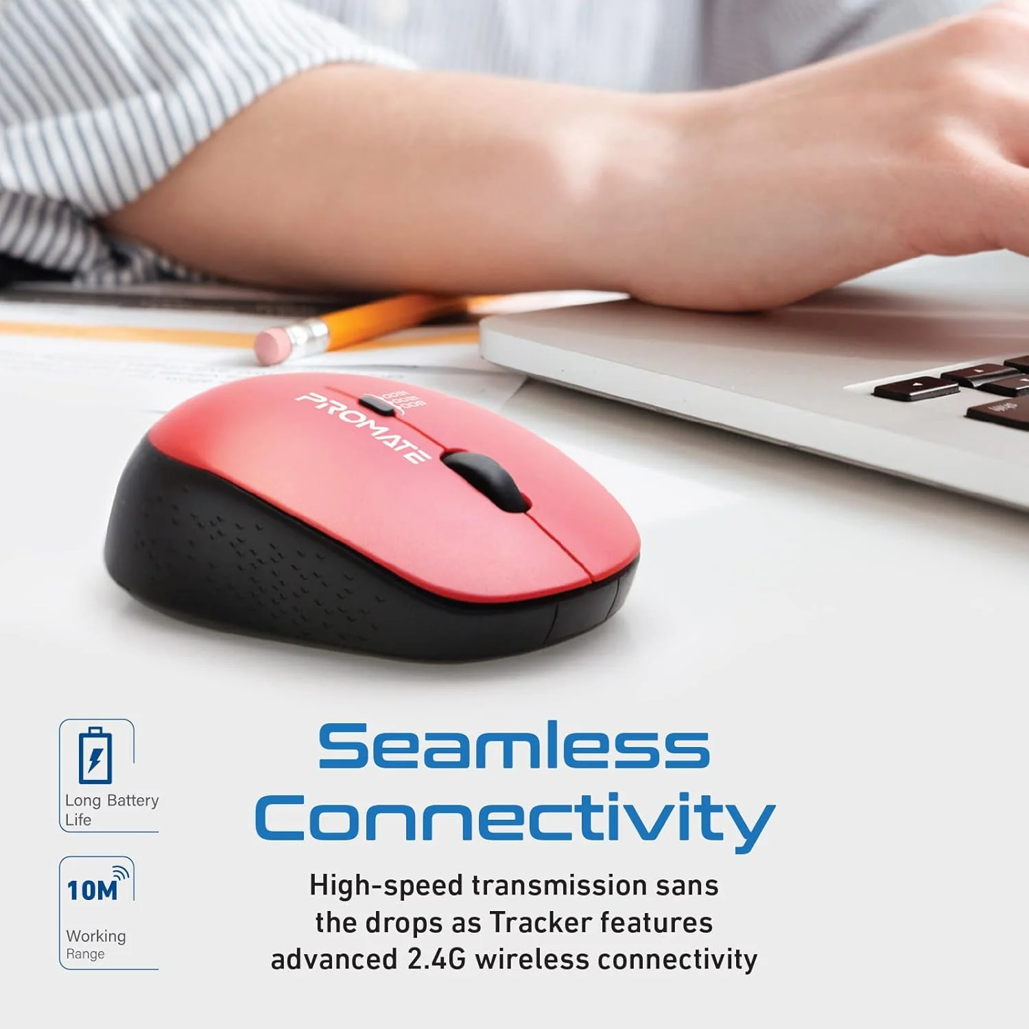 Promate 2.4G Wireless Mouse, Professional Precision Tracking Comfort Grip Mouse with USB Nano Receiver, 10m Range, 800/1200/1600 DPI Switch and 4 Functional Buttons - Image 3