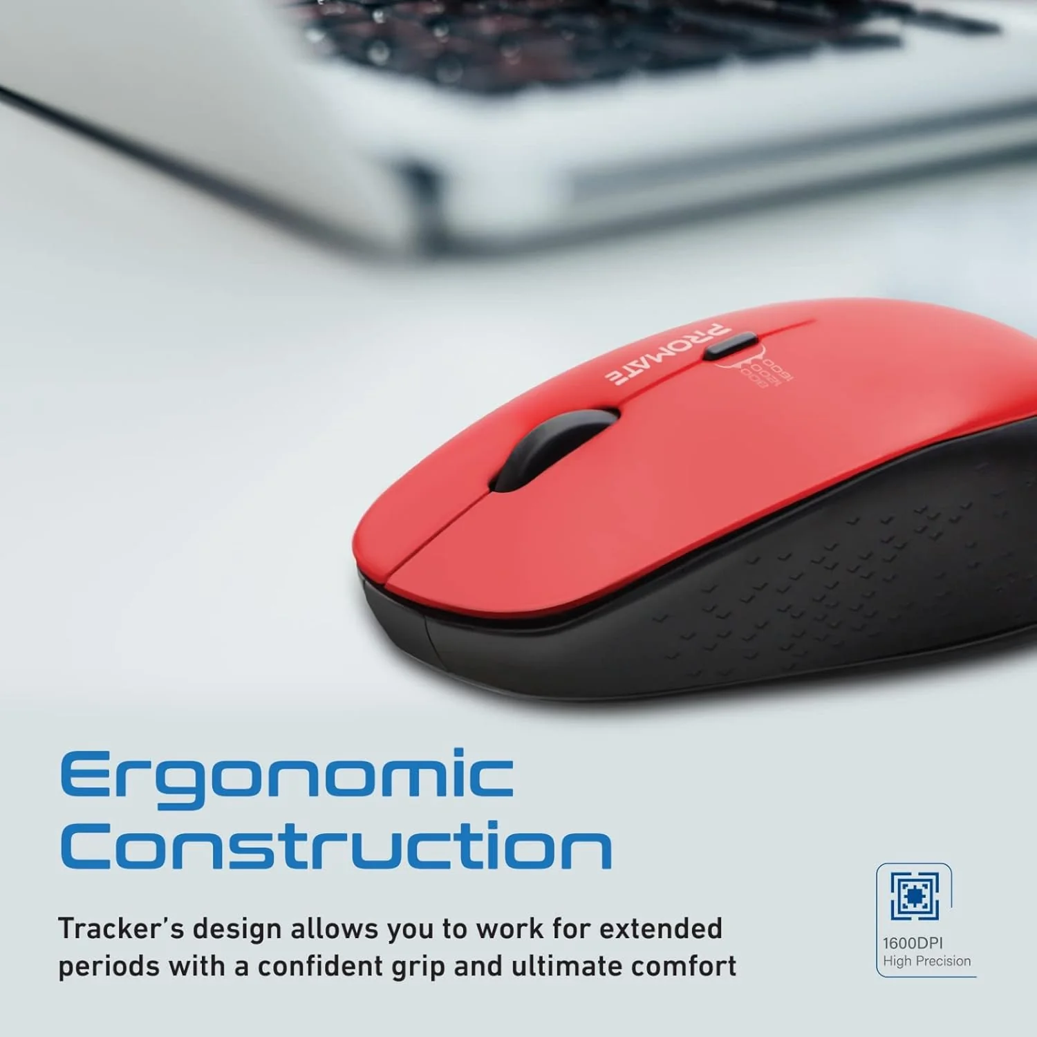Promate 2.4G Wireless Mouse, Professional Precision Tracking Comfort Grip Mouse with USB Nano Receiver, 10m Range, 800/1200/1600 DPI Switch and 4 Functional Buttons - Image 4