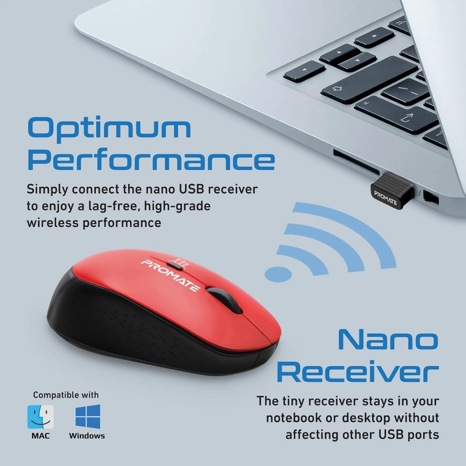 Promate 2.4G Wireless Mouse, Professional Precision Tracking Comfort Grip Mouse with USB Nano Receiver, 10m Range, 800/1200/1600 DPI Switch and 4 Functional Buttons - Image 5