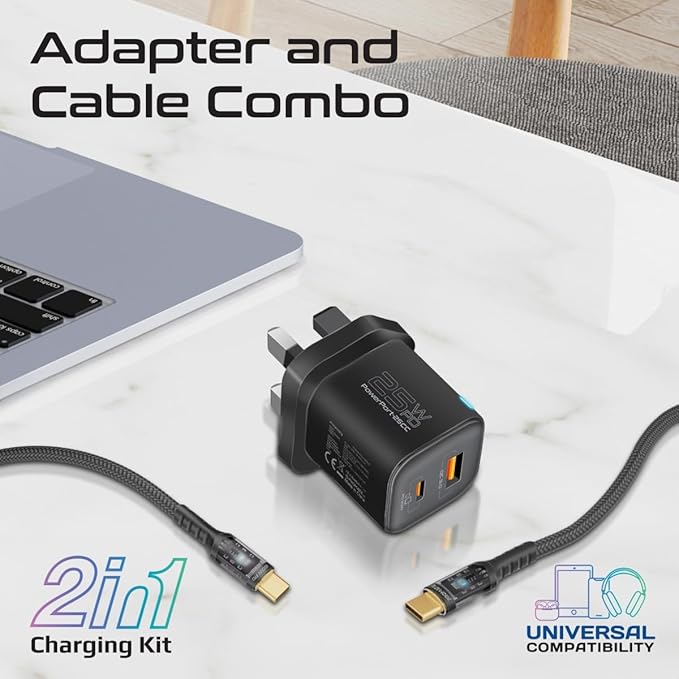 PROMATE Dual Port Wall Charger,25 Watt USB-C USB-A Charge Ports, 60 Watt USB-C, 1.2 meter Transparent Cable - Image 2