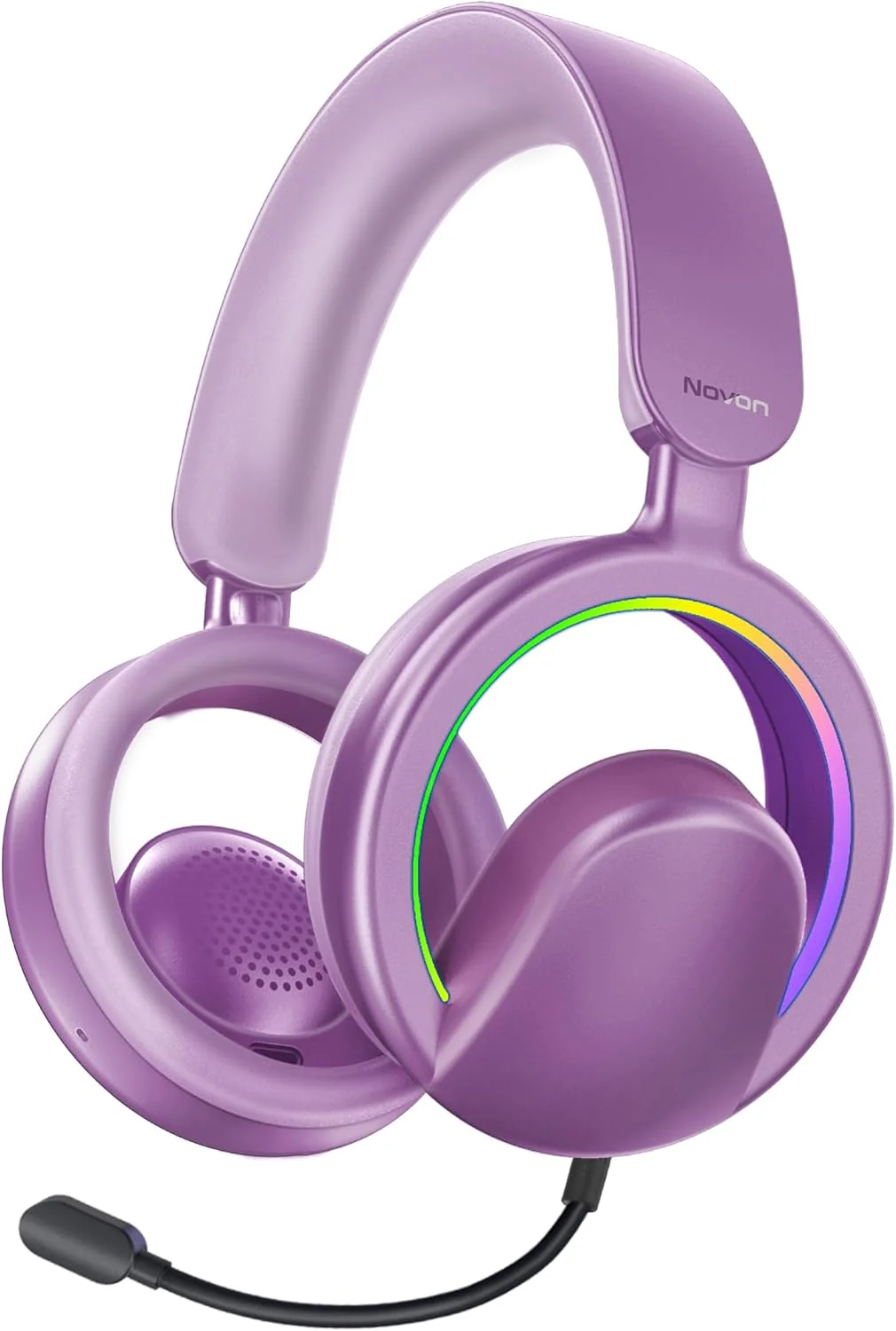 Promate Novon Open-Ear Bluetooth Headphones with Detachable Mic, RGB Light Modes, 40mm Dynamic Drivers, 20H Battery, Bluetooth v6.0, ABS-PC Build for Gaming, Workouts, and Streaming Purple