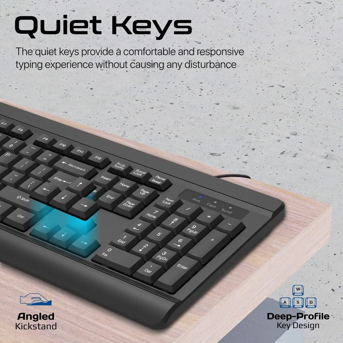 Promate Wired Keyboard and Mouse Combo, Ergonomic Slim Full-Size Quiet Keyboard, 2400 DPI Ambidextrous Mouse, Spill-Resistance, Media Keys, Plug and Play for iMac, MacBook Pro, English/Arabic Layout - Image 5