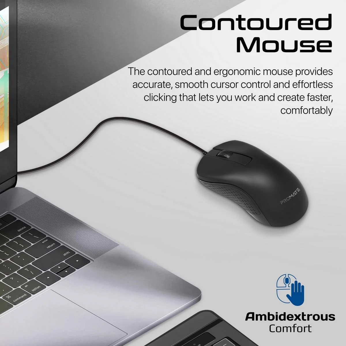 Promate Wired Keyboard and Mouse Combo, Ergonomic Slim Full-Size Quiet Keyboard, 2400 DPI Ambidextrous Mouse, Spill-Resistance, Media Keys, Plug and Play for iMac, MacBook Pro, English/Arabic Layout - Image 6