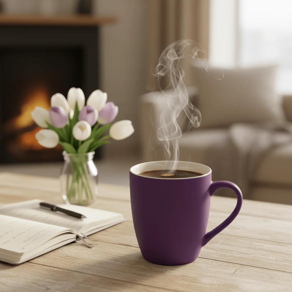 Matte Purple Ceramic Mug 400ml — Soft-Touch Finish with Cream Interior - Image 2