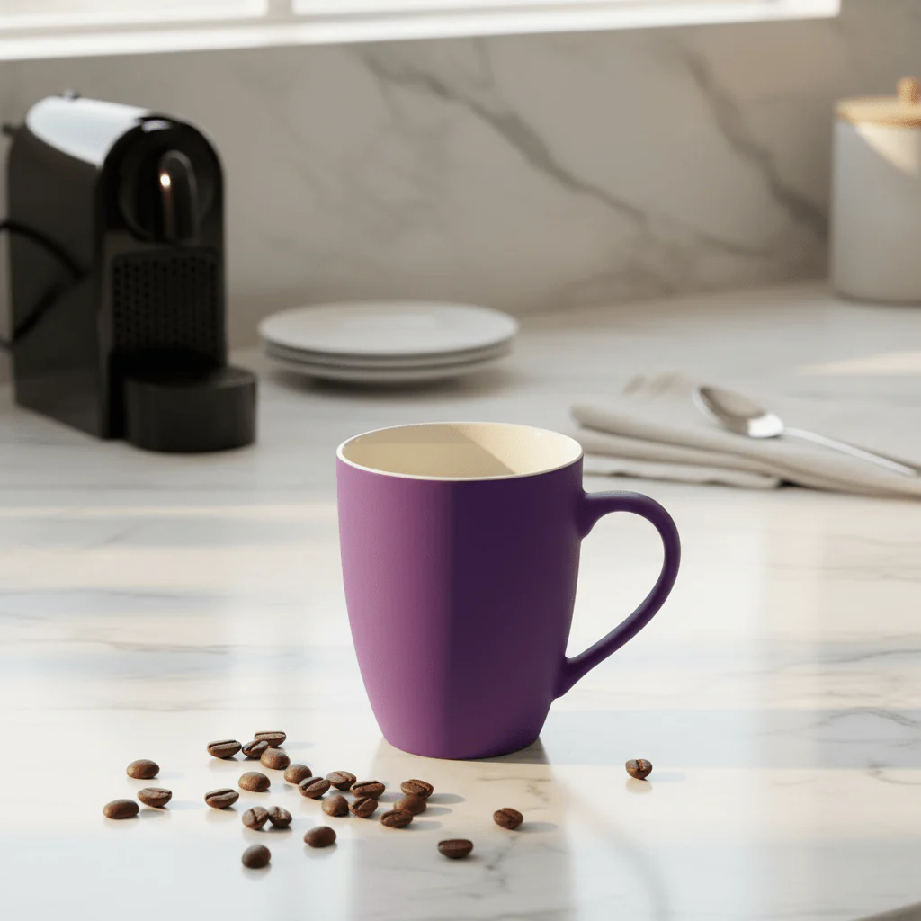 Matte Purple Ceramic Mug 400ml — Soft-Touch Finish with Cream Interior - Image 3