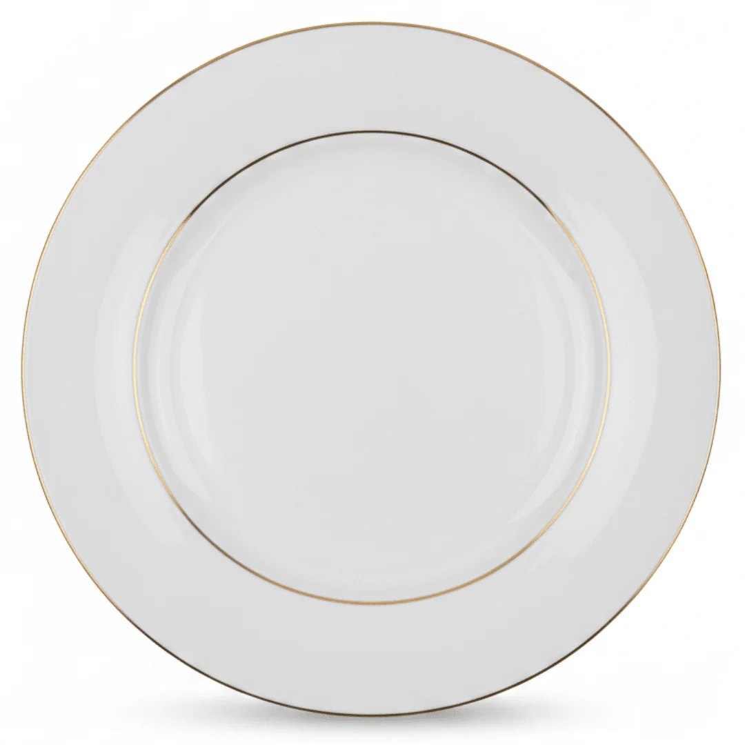 Queens White Ceramic Dessert Plate with Golden Rim | 7.5 Inch | Premium Tableware