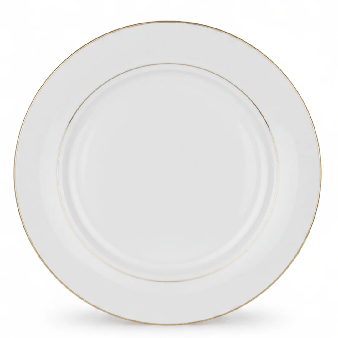 Queens White Ceramic Dinner Plate with Golden Rim — 10.5 Inch
