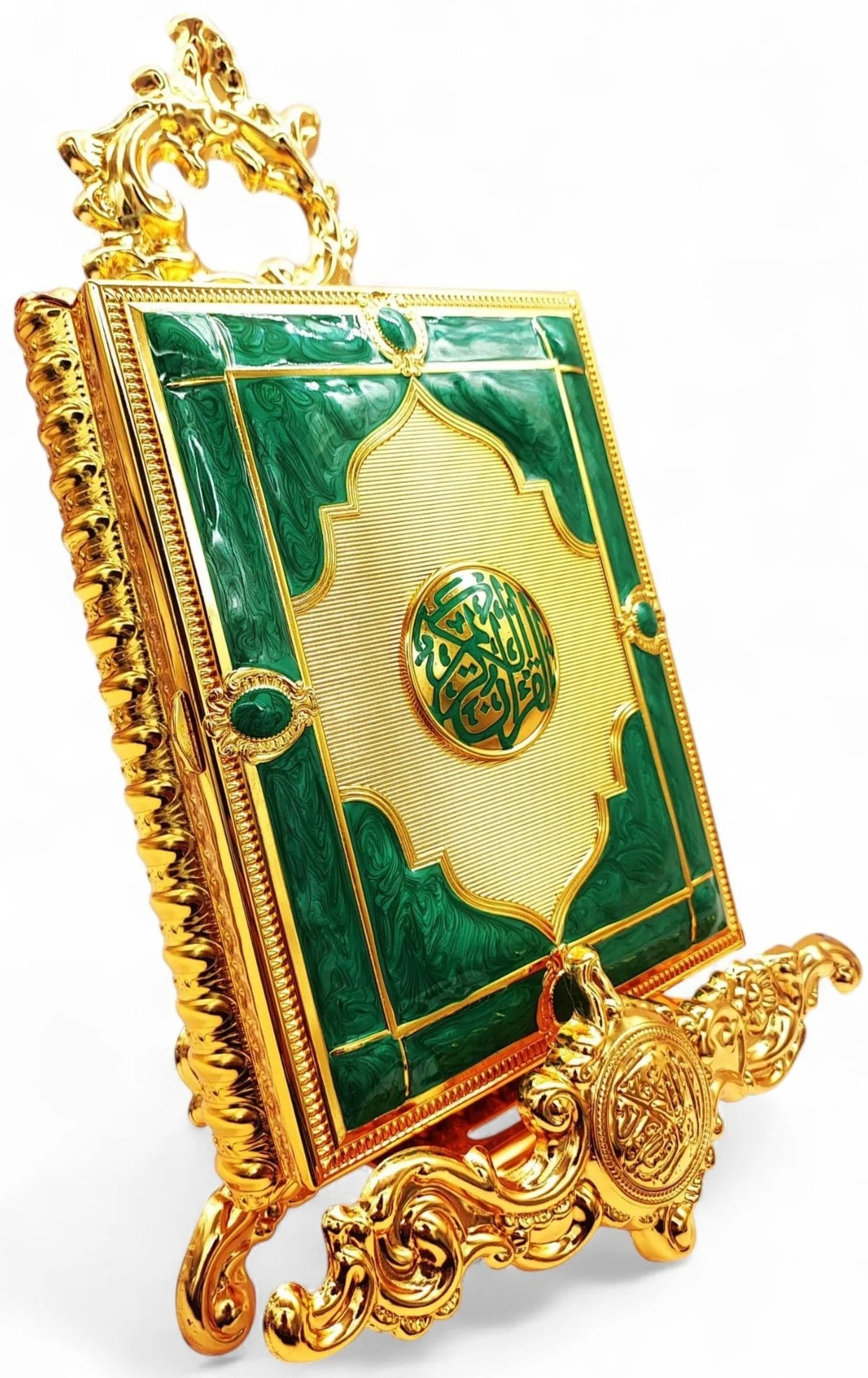 Quran Box With Stand Golden Green Medium 22x17cm