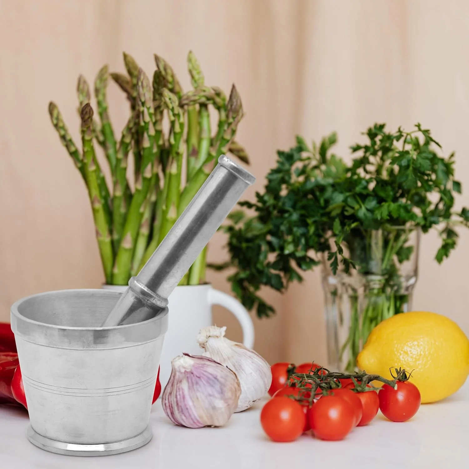 Raj Aluminium Mortar With Stand, Silver, RAM004, Garlic Crusher Manual Spices Grinder Chutney Maker Ideal for Ginger, Garlic, Herbs Grinder-13CM - Image 4