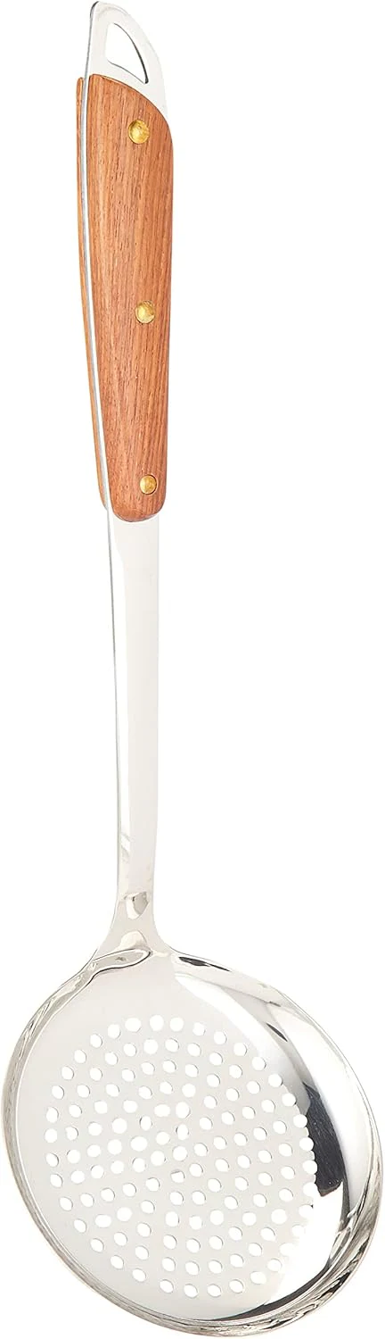 Raj Wooden Handle Skimmer 40 cm RW0003 – Deep Fry & Pasta Strainer Spoon