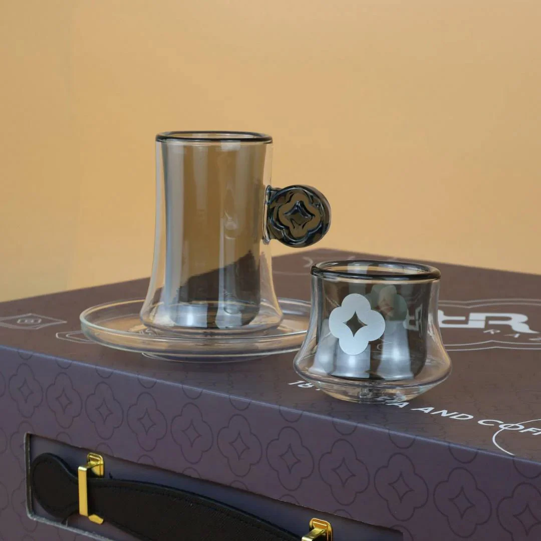 RAZ Axis Tea & Coffee Glass Set | 18 Pcs | 6 Tea Cups, 6 Cawa Cups & 6 Saucers | Smoky Grey - Image 3
