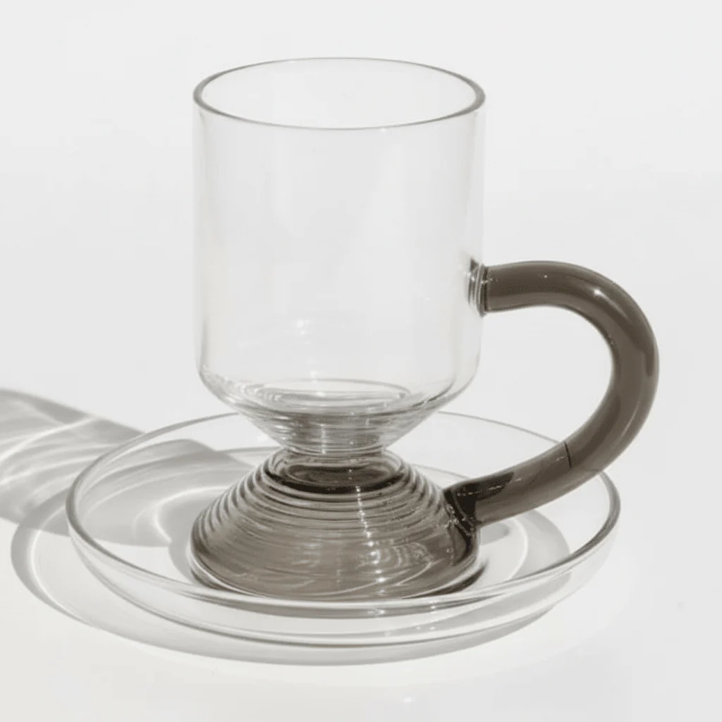 RAZ Levita 18-Piece Tea & Coffee Glass Set | Floating Handle | 6 Large Cups, 6 Small Cups & 6 Saucers | Gray - Image 4