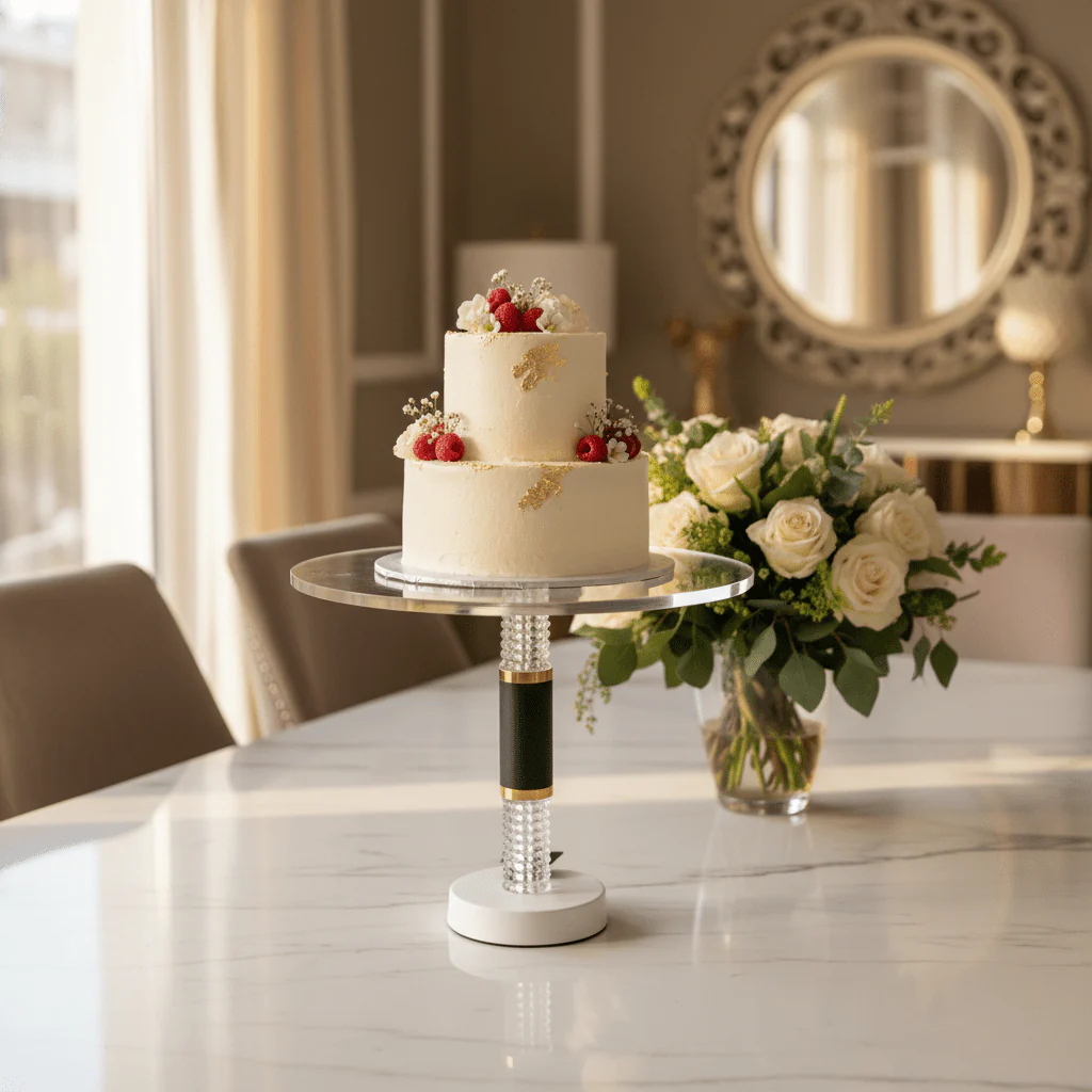 RAZ Luxury Acrylic Cake Stand with Integrated Light and Metal Base – Premium Cake Display 30 cm - Image 2