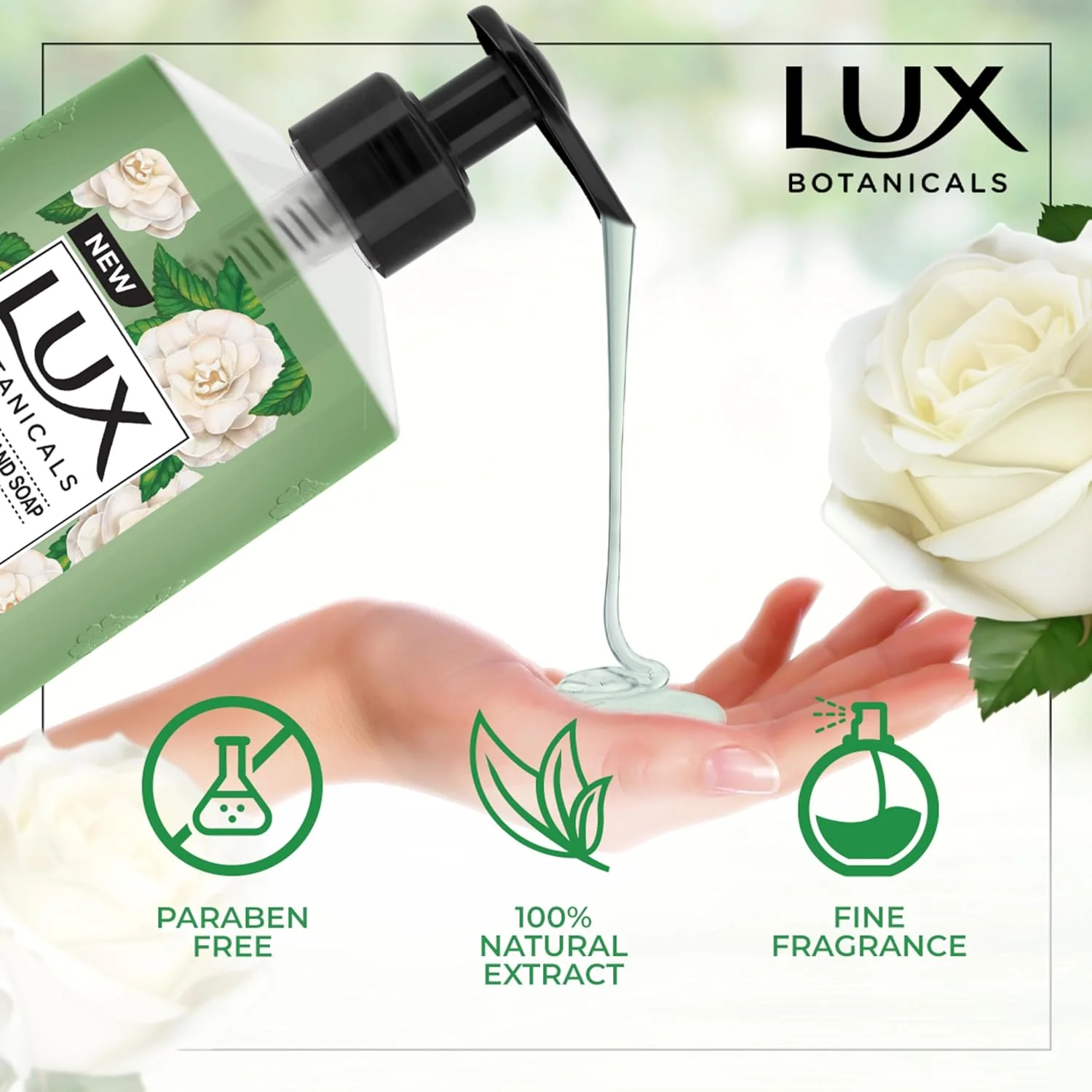 LUX Botanicals Perfumed Hand Wash, Skin Detox, Camelia & Aloe Vera, with 100% natural extracts suitable for all skin types 500ml - Image 2