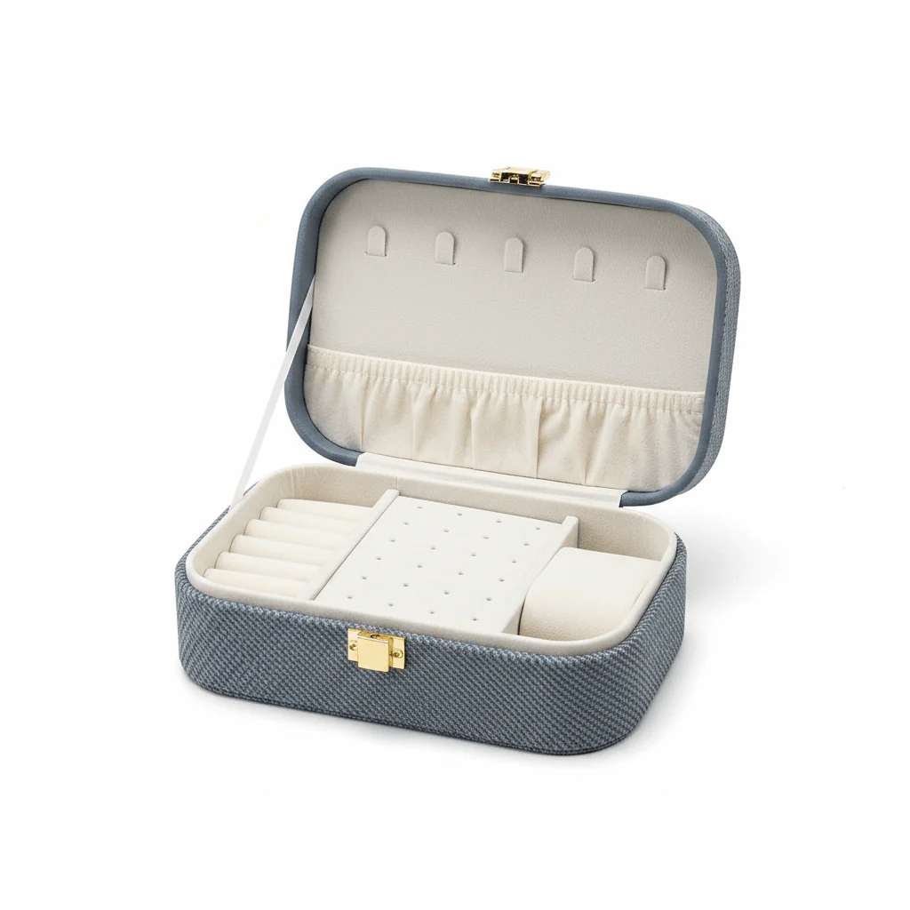 Rectangle Rexin Jewellery Box - 20×14×7cm - Grey / Pink / Cream - Image 2