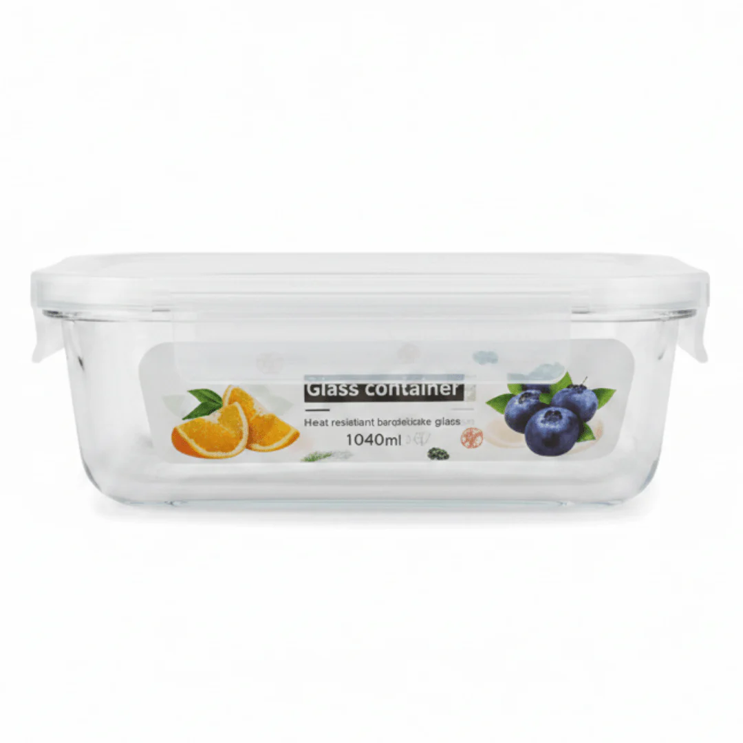 Glass Food Storage Container with Secure Airtight Locking Plastic Lid – BPA-Free – 1040 ml Capacity