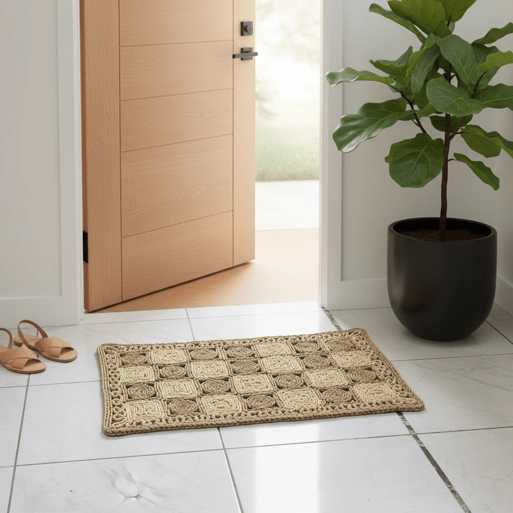 Rectangular Rattan Door Mat Natural Woven Entrance Rug - 75×50cm - Image 2
