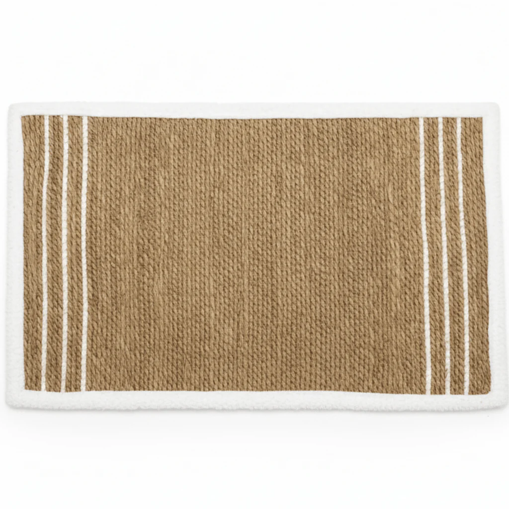 Rectangular Seagrass Mat Natural Braided Rug with White Border - 60×90 cm