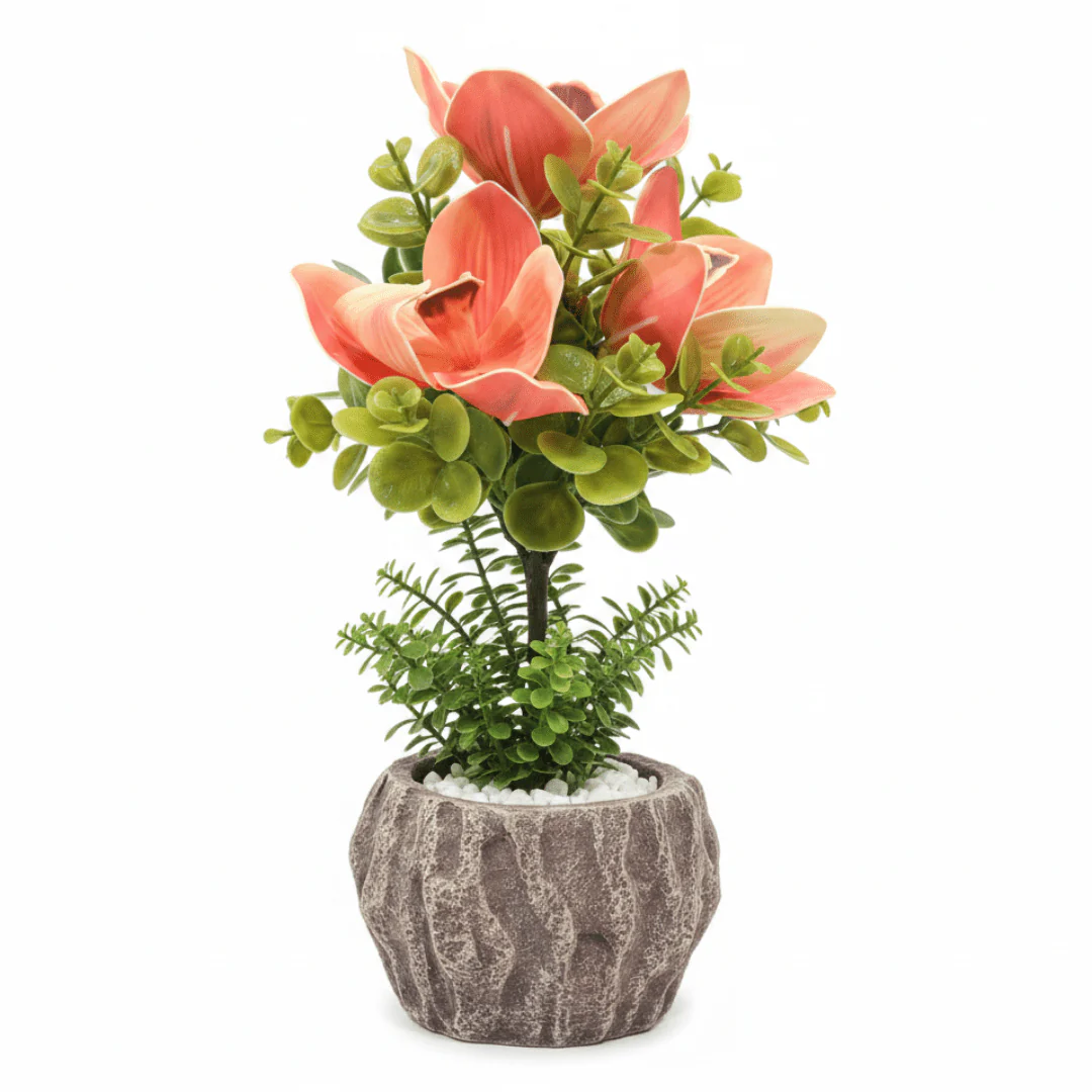 Coral Bloom Artificial Magnolia Plant | Elegant Chalk Pot | 33cm