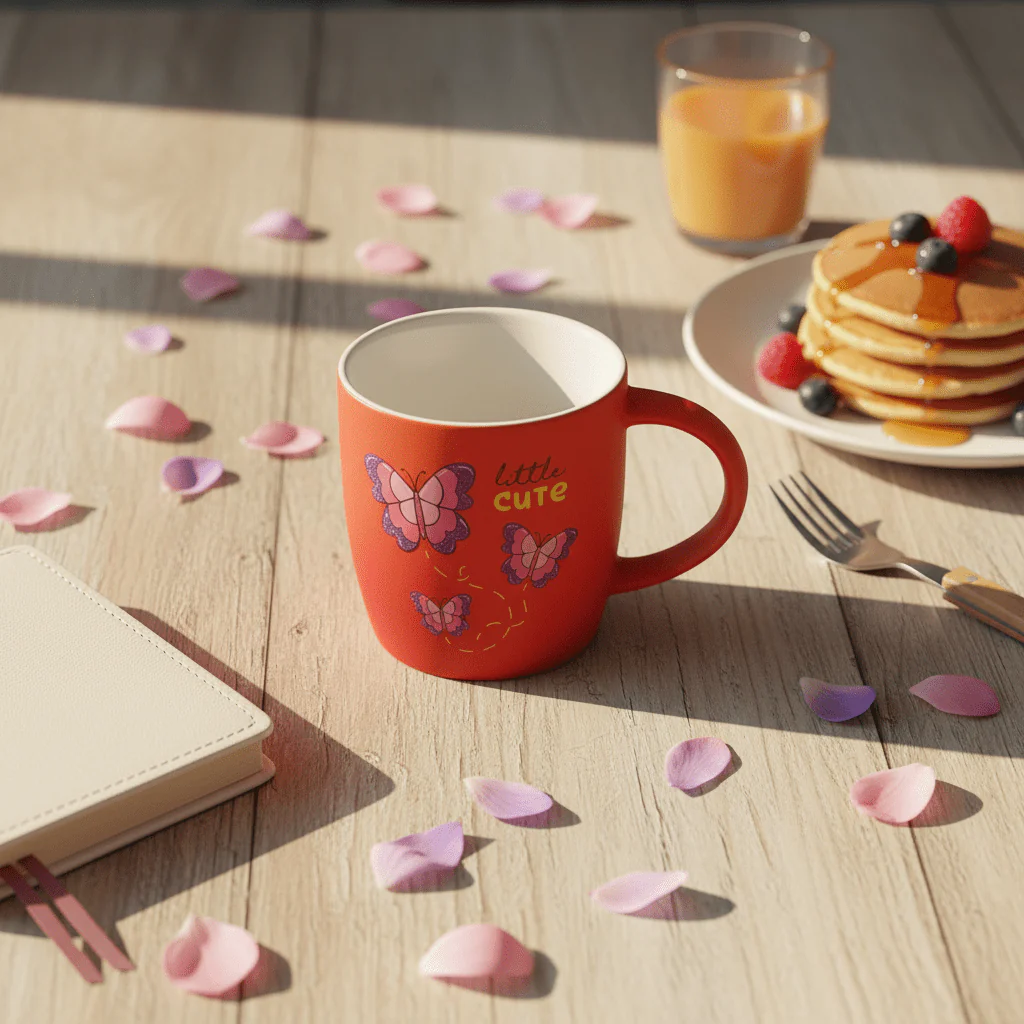 Little Cute Butterfly Red Ceramic Mug – 350ml | Charming Gift Mug for Coffee & Tea Lovers - Image 2