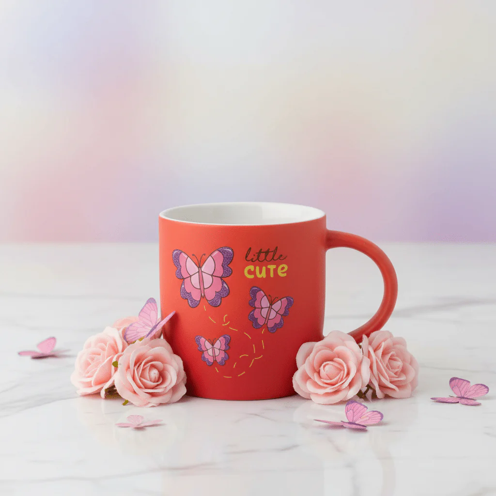 Little Cute Butterfly Red Ceramic Mug – 350ml | Charming Gift Mug for Coffee & Tea Lovers - Image 4
