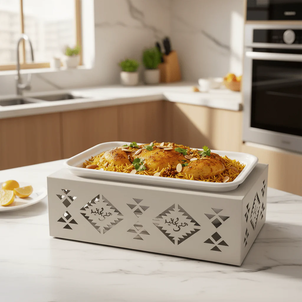 Red Home Premium White Ceramic Baking Serving Tray with Off-White Metal Stand and Glass Lid for Oven-to-Table Serving (12 inch) - Image 2
