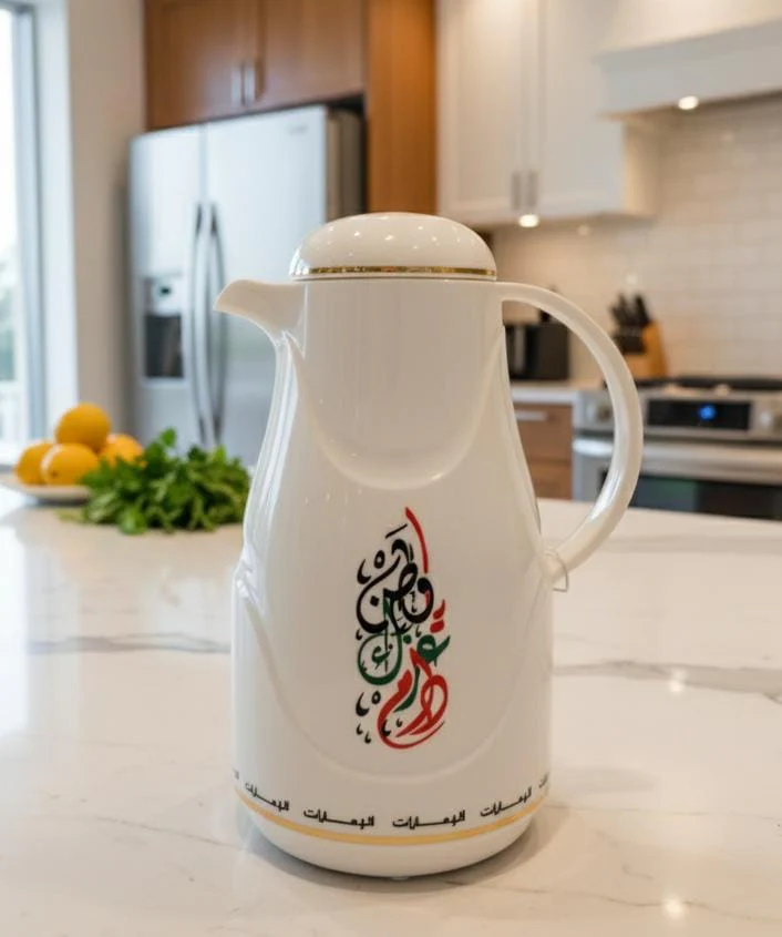 Rejal 1 Liter UAE Theme Vacuum Flask – White Color with UAE-Inspired Art, Elegant & Durable Thermal Flask - Image 2