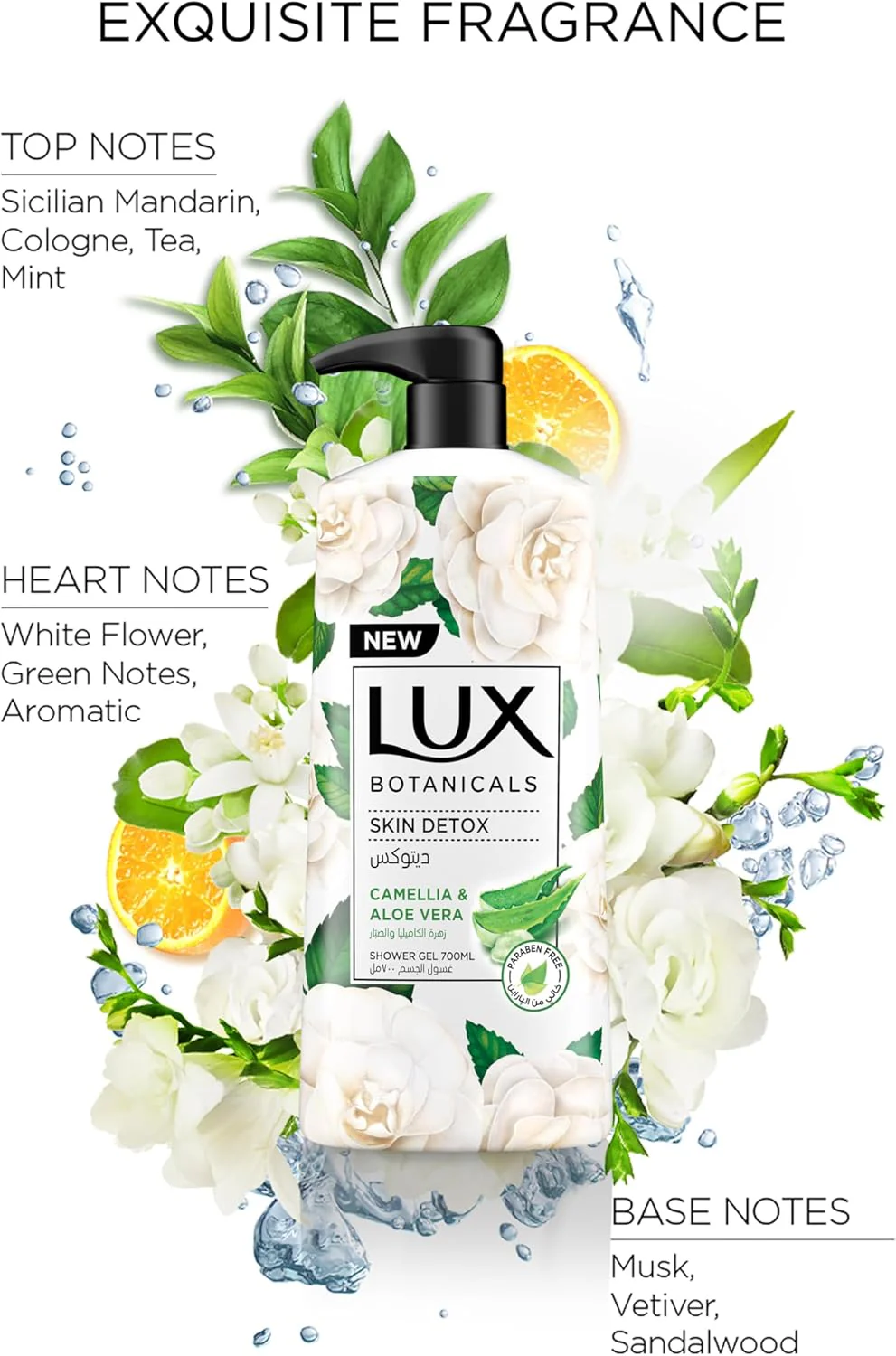 LUX Botanicals Perfumed Body Wash, Skin Detox, Camelia & Aloe Vera, with 100% natural extracts suitable for all skin types, 700ml - Image 2