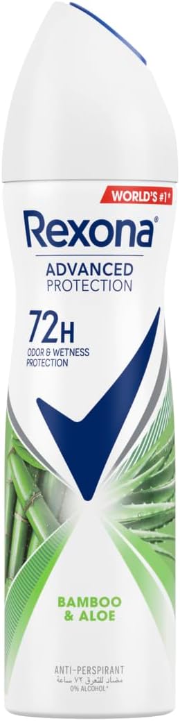 Rexona Women Antiperspirant Deodorant Spray, 72 Hour Sweat and odor protection Bamboo and Aloe, with MotionSense Technology-150ML